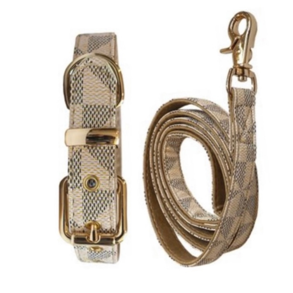 Luxury Beige Dog Collar & Leash size Medium